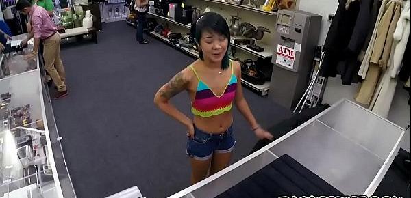  Asian woman pawns her pussy then fucked at the pawnshop